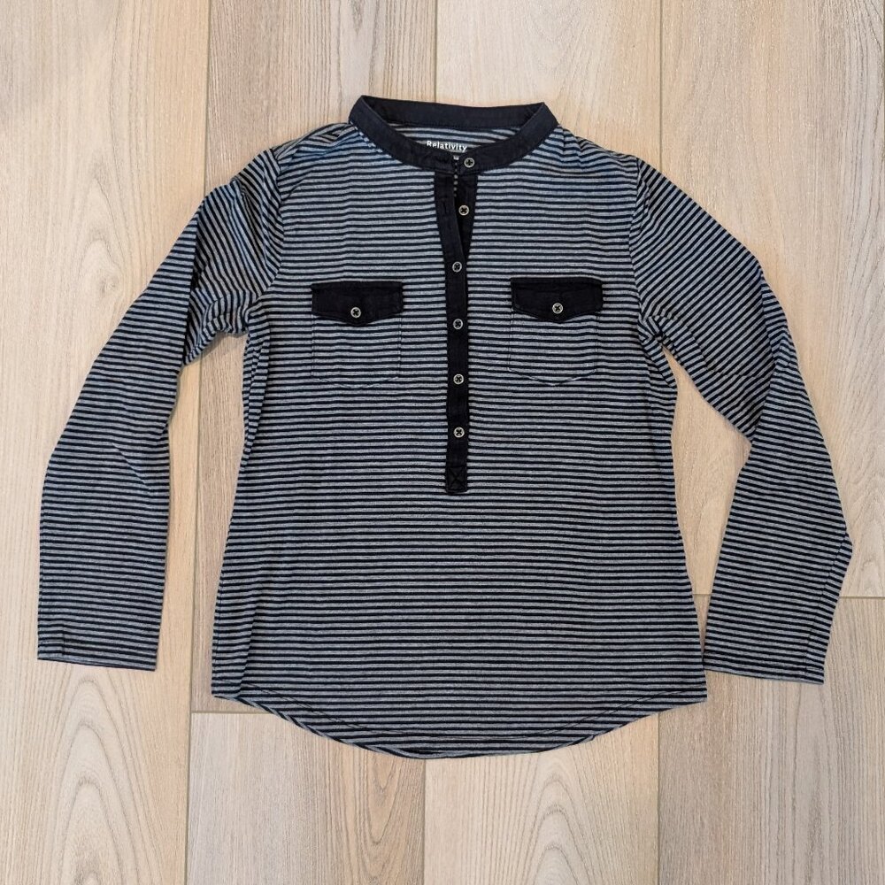 Long Sleeved Striped Henley - Women's Size M